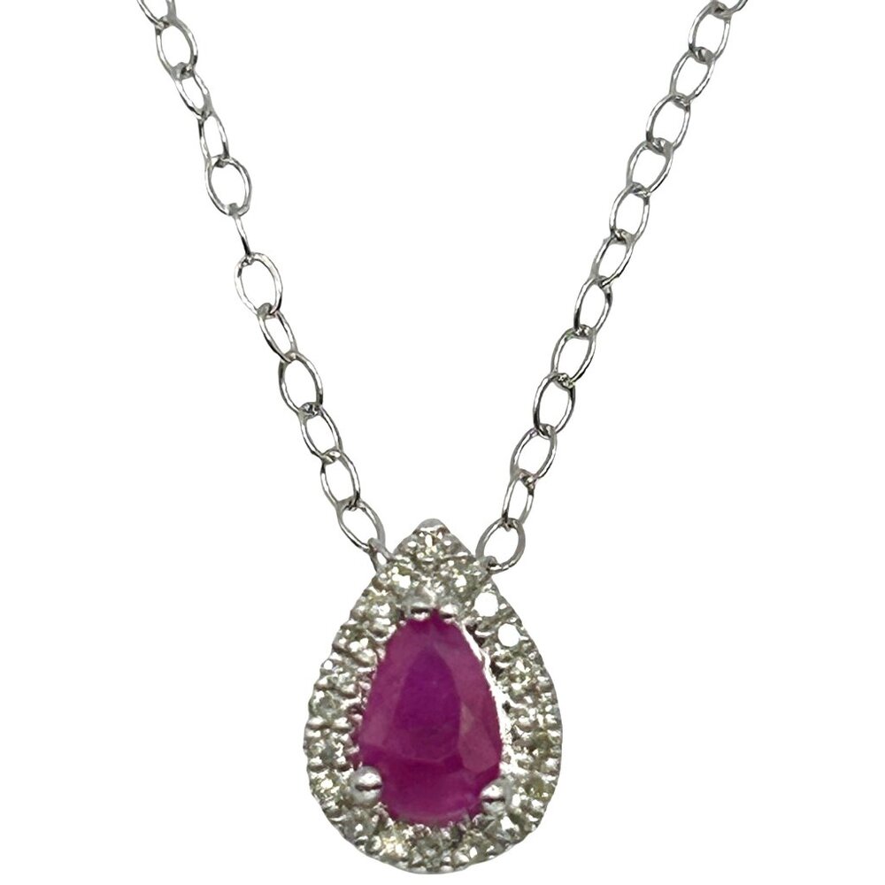 925 Sterling Silver Chain with Simulated Ruby & Lab Diamond Pear Cut Pendant
